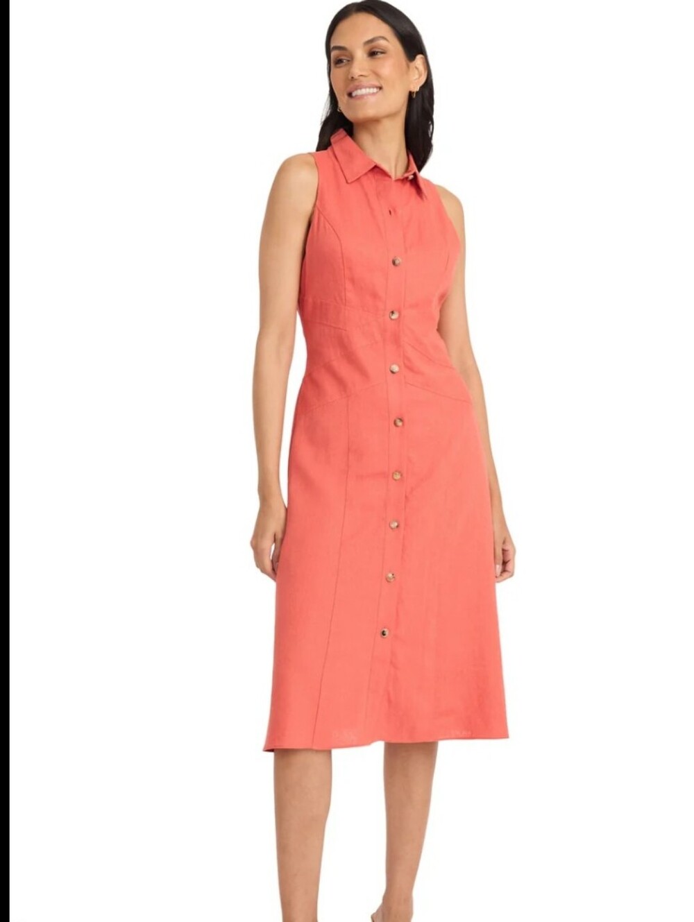 Maggy London Coral Linen Blend Sleeveless Shirt Dress Button Front Plus Size 16